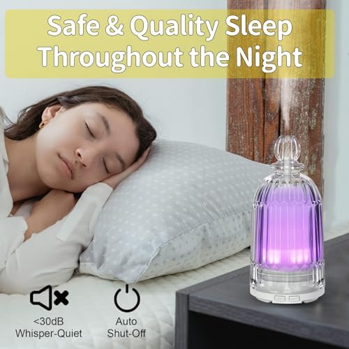 Glass Essential Oil Diffuser, Aroma Diffusers with Glass Cover & Plastic Reservoir Small Humidifiers with 7 Color LED Lights Auto-Off for Home Office Bedroom Yoga 120ml(White Bottom) - Image 4