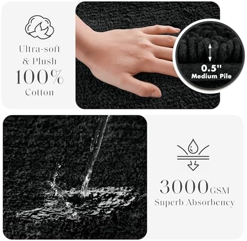 Madison Park Splendor Reversible 100% Cotton Bath Runner, 24 x 60, Black - Image 3