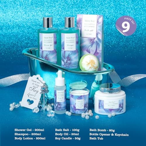 Bath and Body Basket Set, EUCALYPTUS & Mint Spa Gift Basket for Women - Image 2