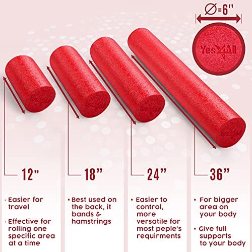 Yes4All Medium Firm Round PE Foam Roller 12, 18, 24, 36 Inches for Pilates, Yoga, Stretching, Balance & Core Exercises - Image 3