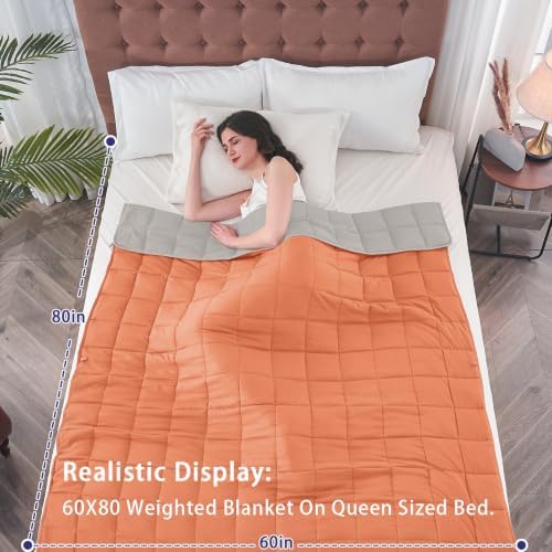 yescool Weighted Blanket for Adults (25 lbs, 60" x 80", Orange) Cooling Heavy Blanket for Sleeping Perfect for 240-260 lbs, Queen Size Breathable Blanket with Premium Glass Bead, Machine Washable - Image 2