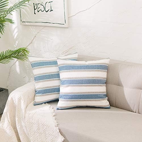 Stripe Pillow Case Soft Linen Square Decorative Throw Cushion Cover Pillowcase with Invisible Zipper for Bed 16" x 16 " - Image 4