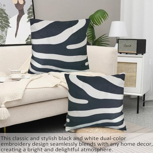 Decorative Pillowcase Zebra Animal Stripe Dark Gray Black and White Embroidered Decorative Throw Pillow Cover 17x17 inch Grey Black 1pc Modern Pattern Animal Stripes 43x43cm - Image 4
