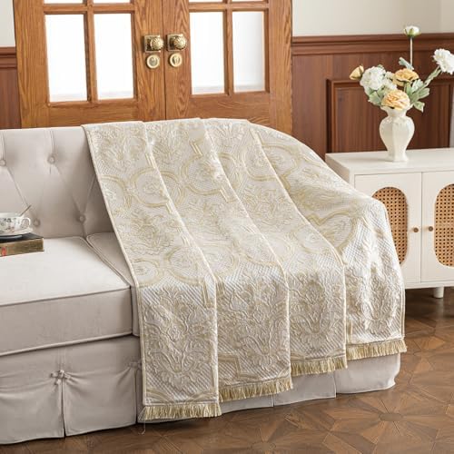 Loom and Mill Luxury Jacquard Throw Blankets for Bed, Beige Gold, 52" x72” - Image 7