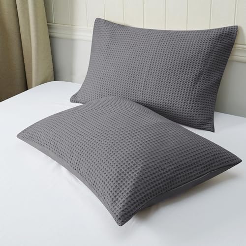 Zaizaihome 100% Egyptian Cotton Waffle Weave Pillowcases King Size 2 Pack - Image 5