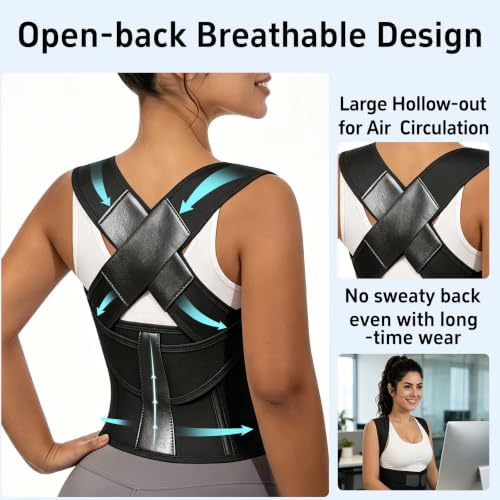 Posture Corrector for Women and Men Plus Size Full Back Support Brace Straightener Scoliosis Spine Upper Back Pain Relief Adjustable Shoulder Instant Posture Corrector with Hunchback (Black, Medium) - Image 6