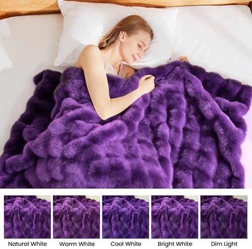 Latepis Purple Throw Blanket for Couch Bubble Cute Soft Warm Faux Fur Blanket for Sofa Bedroom Cozy Blankets for Women Gift Luxury Blankets for Woman Gifts 50''x60'', 860GSM - Image 7