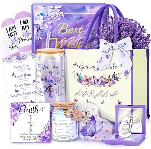 13PCS Christian Gifts for Women Faith,Self Care Package Get Well Soon,Lavender Relaxing Spa Care Package Mothers Day Baskets for Her Mom Friend Sister Wife Valentine's Day Gift, Birthday Gifts by FortuningsJDS