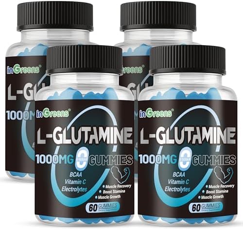 inGreens L-Glutamine Gummies 1000mg with BCAA, 240 Count by inGreens