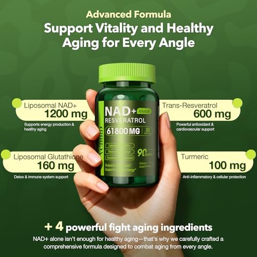 Liposomal NAD Supplement with Resveratrol 1200mg Per Serving – NAD Resveratrol for Women & Men – High Purity 1200mg NAD+ Supplement for Energy & Healthy Aging, Glutathione, Turmeric – 90 Count - Image 3