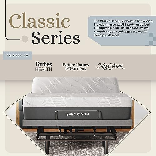 Sven & Son Classic Adjustable Bed Base, Head and Foot Lift, Massage, Under-Bed Lights, USB, Gel Memory, Zero Gravity Smart Frame - Queen + 10 inch Memory Foam Matt (Firm) - Image 2