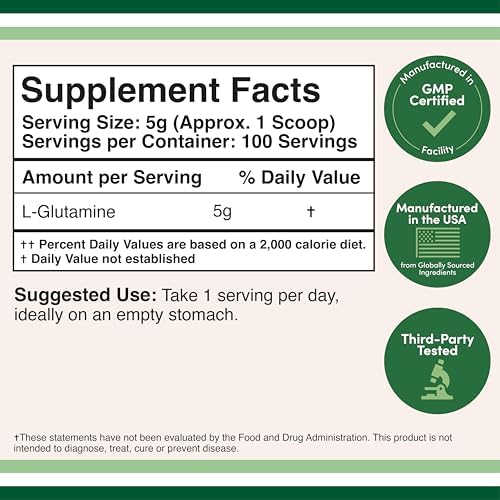 L-Glutamine Powder 5g, Unflavored, Gut + Muscle Recovery, 100 Servings - Image 2