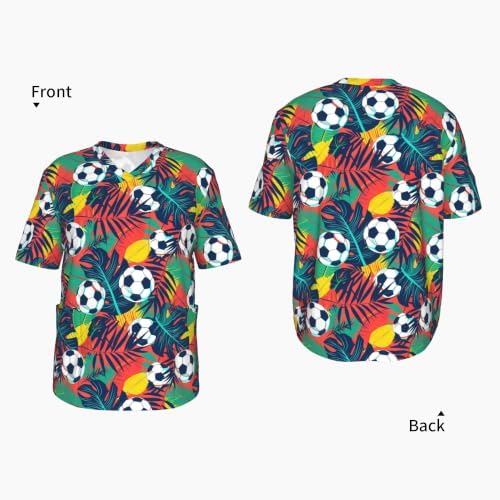 Men's Scrub Top,V-Neck Spill Wrinkle Resistant,3 Pockets-Tropical Palm Leaf Football (2) - Image 4