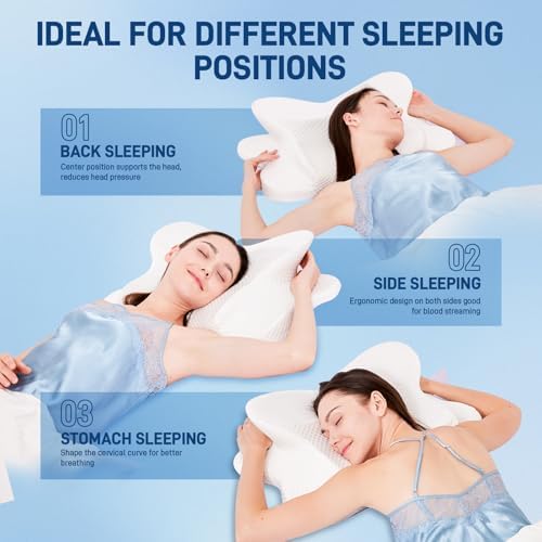 Cervical Neck Pillow - Memory Foam Pillow for Pain Relief Sleeping, Ergonomic Neck Support Contour Pillows for Side Back Stomach Sleepers,Orthopedic Breathable Pillowcase (White) - Image 3