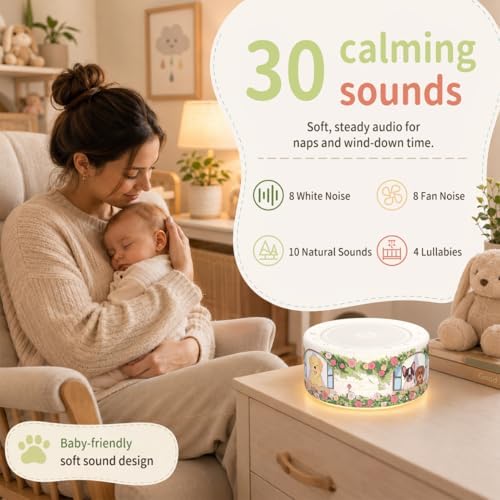 Kipcush White Noise Machine for Baby & Adults, Sleep Sound Machine with 30 Soothing Sounds, 8-Color Night Light, Memory Function, White Noise for Sleeping, Nursery, Office, Travel, Relaxation - Image 3