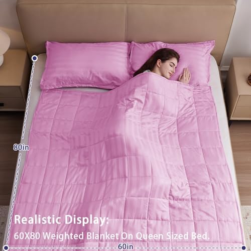 yescool Weighted Blanket for Adults (15 lbs, 60" x 80", Salmon Stripes) Heavy Blanket for Sleeping Perfect for 140-160 lbs, Queen Size Breathable Blanket with Premium Glass Bead, Machine Washable - Image 2