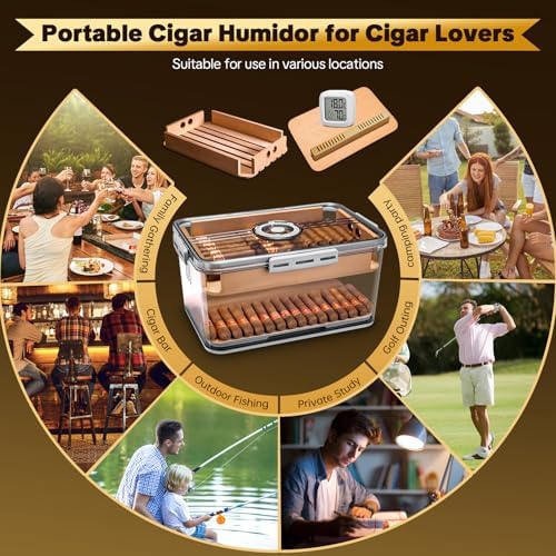 Cigar Humidor, Transparent Humidor Box with Humidifier and Hygrometer, Desktop Cigar Humidor Box with Cedar Wood Chips, Cigar Case, Cigar Gifts for Men (large hold 100 cigars) - Image 6