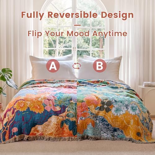 MSGKV Boho Throw Blanket 50"x60" Cotton Floral Blanket for Couch & Sofa - Image 4