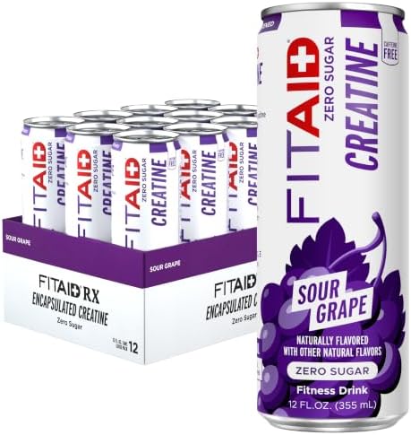 FITAID Creatine Recovery Drink, Electrolytes, Zero Sugar, Sour Grape, 12pk by LIFEAID