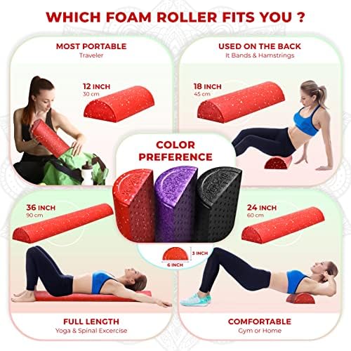 Yes4All High-Density EPP Half Round Back Roller Foam, Exercise Foam Roller for Yoga, Pilates & Stretching - 12, 18, 24, 36 inch - Image 3