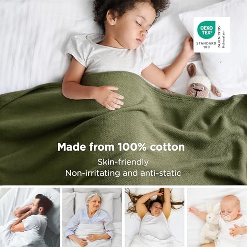 Bedsure 100% Cotton Blanket, Herringbone Weave, Oversized King, Olive Green - Image 2