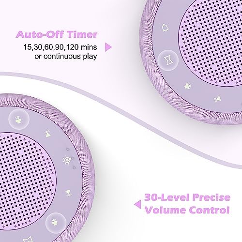 Buffbee Sound Machine & Alarm Clock 2-in-1, 0-100% Clock Face Brightness, Bottom Colored Light, Sleep Timer, Precise 30-Level Volume White Noise Machine, Digital Alarm Clocks for Bedrooms - Purple - Image 5