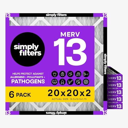 Simply 20x20x2 Air Filter, MERV 13, 6 Pack, Furnace Air Filter for HVAC (Actual Size: 19.5"x19.5"x1.75") DUST, Pet & Allergy Control by SimplyFilters