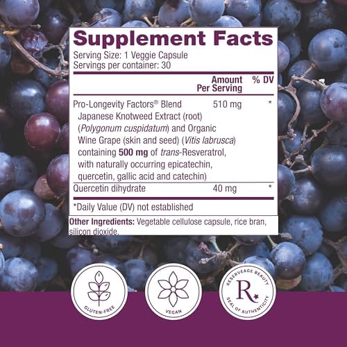 Reserveage Beauty Resveratrol 500 mg, Antioxidant Supplement, 30 Capsules - Image 2