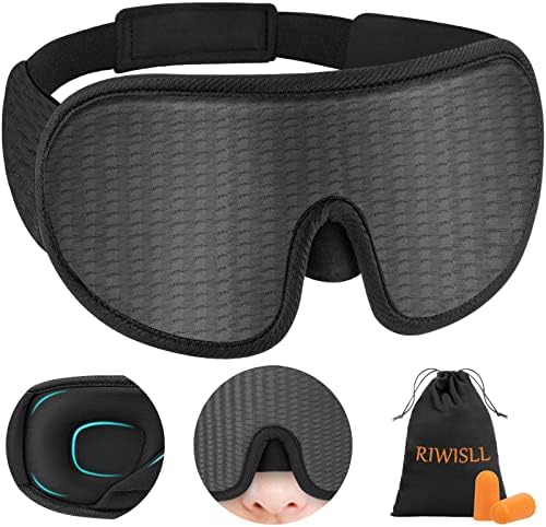 Sleep Mask, Super Soft 3D Contoured Cup Sleeping Mask, Upgraded 100% Blockout Light Sleep Masks for Women Men with Adjustable Strap, Comfortable Concave Molded Eye Covers for Sleeping, Gray by RIWISLL