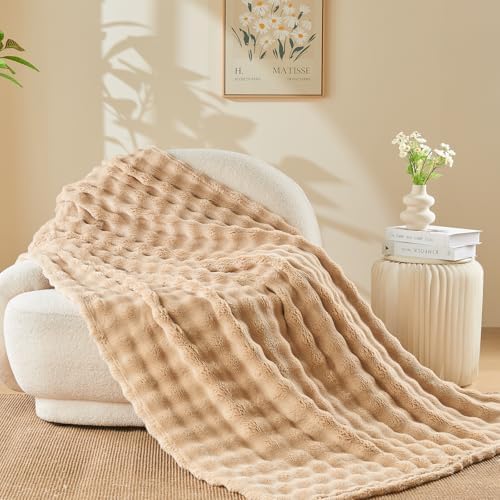 NEWCOSPLAY 3D Bubble Flannel Throw Blanket for Couch Brown, 90"×90" - Image 6