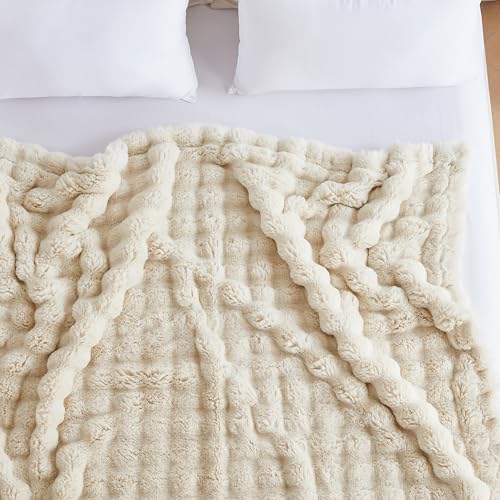 50x60 Inches Ultra-Soft Fuzzy Faux Fur Plush Throw Blanket - Thick, Warm Sherpa for Couch, Sofa, Bedroom, Camping - Decorative Blanket for Cozy Warmth, Bubble Khaki - Image 7