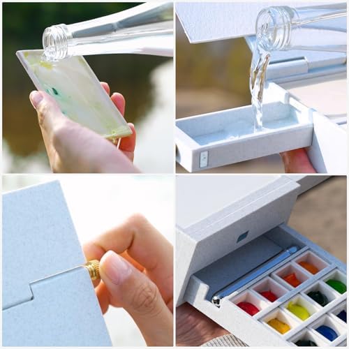 LIGHTWISH Travel Watercolor Palette Box, All-in-One Portable Watercolor Kit with 24 Empty Removable Grids,Handmade Ceramic Palette,Watercolor Cup and Universal Bracket Interface,Great Plein Aire Set - Image 6