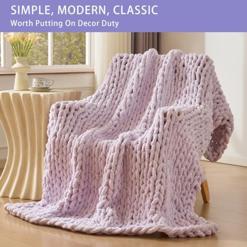 Bigacogo Chunky Knit Throw Blanket for Couch, 40x80 inches, Berry Haze - Image 3