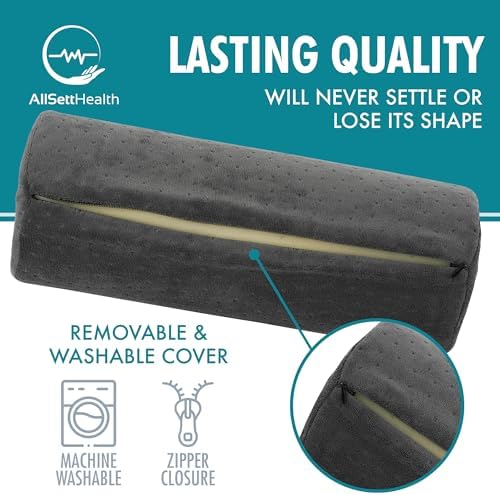 AllSett Health Round Cervical Roll Cylinder Bolster Pillow with Removable Washable Cover, Ergonomically Designed for Head, Neck, Back, and Legs, Grey | 13"X 5" - Image 3
