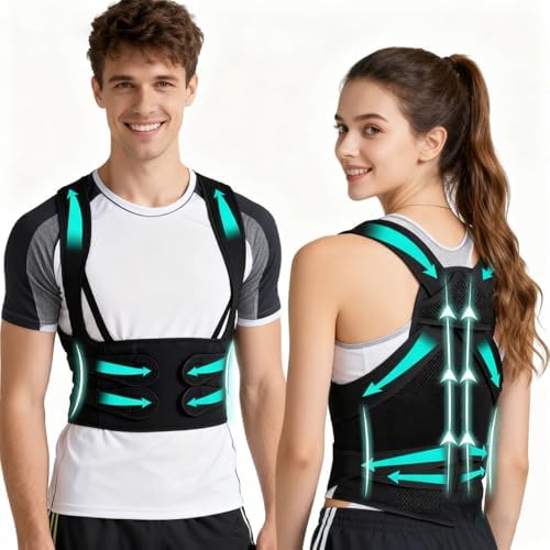 Upgraded Back Brace,Posture Corrector,Lumbar Support with Shoulder Support,Adjustable Full Back Straightener for Upper & Lower Back Pain Relief, Hunchback, Scoliosis & Spine Alignment (M) by Realtop