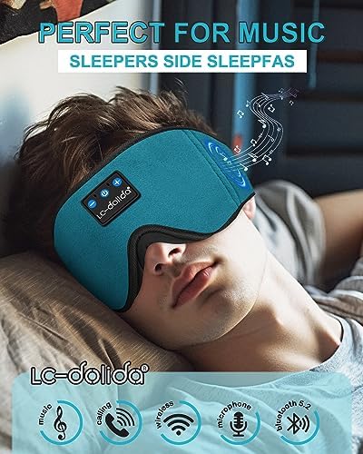 Sleep Mask with Bluetooth Headphones,LC-dolida Sleep Headphones Bluetooth Sleep Mask 3D Sleeping Headphones for Side Sleepers Best Gift and Travel Essential (Blue) - Image 2