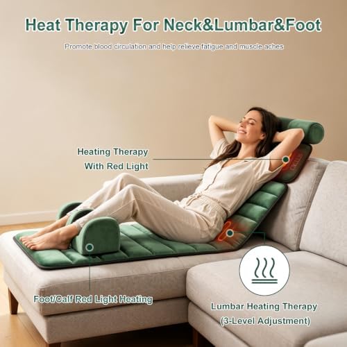 Full Body Massage Mat with Heat,Electric Massager Pad for Neck,Back,Foot&Full Body Pain Relief,10 Vibrating Nodes 3 Heating Levels W/ Detachable Neck,Foot Massager,Head Pillow&Inflatable Lumbar Pillow - Image 6