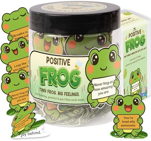 Positive Frog Jar – Thank You Gifts for Women, Men, Coworkers – Emotional Support Jar with 60 Notes – Appreciation Gifts for Coworkers, Teacher, Nurse, Retirement Gift for Men, Women, Frog Gift by KATINAT