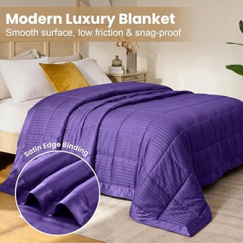 downluxe King Size Blanket with Satin Trim, Lightweight Down Alternative King Blanket for All Season, Machine Washable (Purple, 108 x 90 Inch) - Image 3