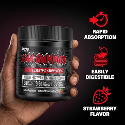 EAA Gummies - 2:1:1 BCAA Formula (8300mg) - Essential Amino Acids for Muscle Recovery & Endurance - Non-GMO, Gluten Free, Sugar Free, Vegetarian, Strawberry Flavor - 90 Count - Image 5