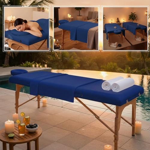 Oudain 4 Sets 3 Piece Soft Microfiber Massage Table Sheets Set Bulk Includes Massage Flat Sheet and Fitted Sheet and Face Rest Cover(Dark Blue) - Image 6