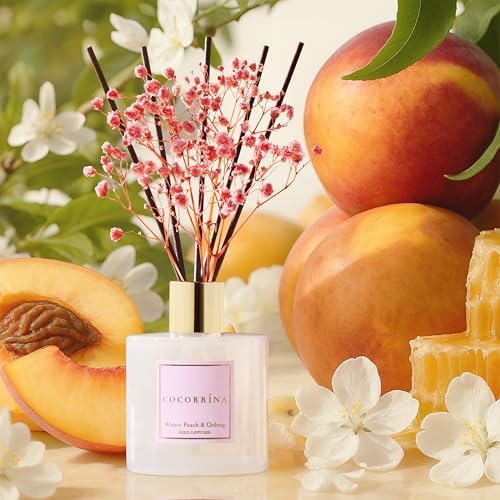 Cocorrína Reed Diffuser Sets - 6.7 oz. White Peach& Oolong Scented Diffuser with 8 Sticks Home Fragrance Reed Diffuser for Bathroom Shelf Decor - Image 4