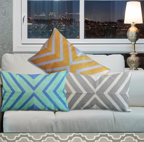 Bolster Accent Pillowcase Coko Geometric Throw Pillow Cover Lumbar Embroidered Arrow Cotton Canvas 12x20 1pc Pink and Mango Yellow/Orange 2 Tones, Chevron 30x50cm - Image 5