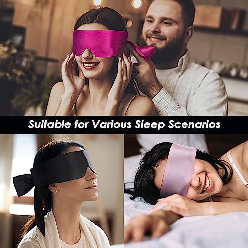 FRESHME Satin Sleep Mask - Lightweight Eye Mask for Sleeping Comfortable Adjustable Eye Blindfold Cover for Women Men Night Travel Nap Valentine's Day Gift Black and Deep Rose Red 160cm/63in - Image 3