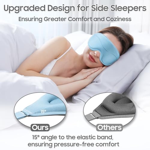 Sleep Mask - Total Blackout 3D Sleeping Mask, Super Lightweight & Silky Soft Eye Mask for Sleeping, Fully Adjustable Fit for Home, Traveling, Meditation, Yoga, Light Blue, Mothers Day Gifts - Image 3