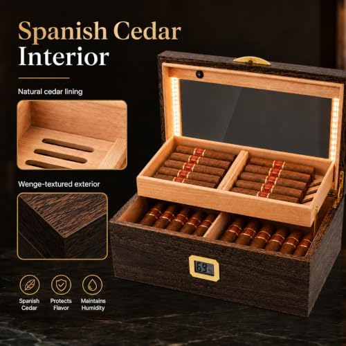 Woodronic Cigar Humidor Box, Glass Top Desktop Humidor - Image 5