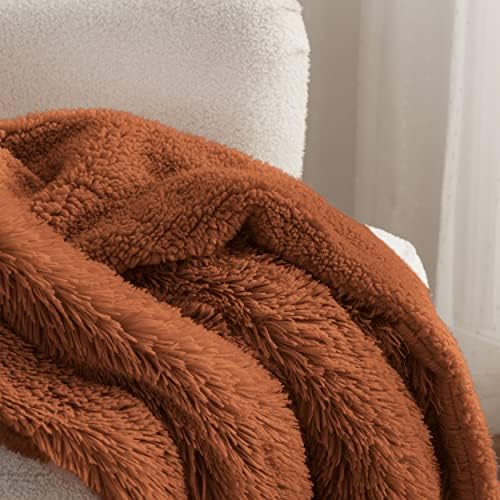 Bedsure Faux Fur Fluffy Sherpa Blanket Couch Throw Burnt Orange 50"x60" - Image 3
