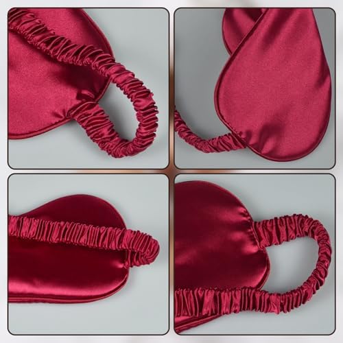 1 Pack Silk Sleep Mask, Soft Silk Eye Blindfold with Elastic Strap for Night Sleeping Travel and Nap, Unisex (Dark Red) - Image 2