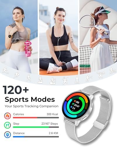 Smart Watch for Women, 1.27" HD Fitness Tracker with 4 Bands & Necklace Gift Set, Heart Rate SpO2 Sleep Monitor, 120+ Sport Modes, Call & Notifications, Smartwatch for Android iPhone, 40mm Silver - Image 6