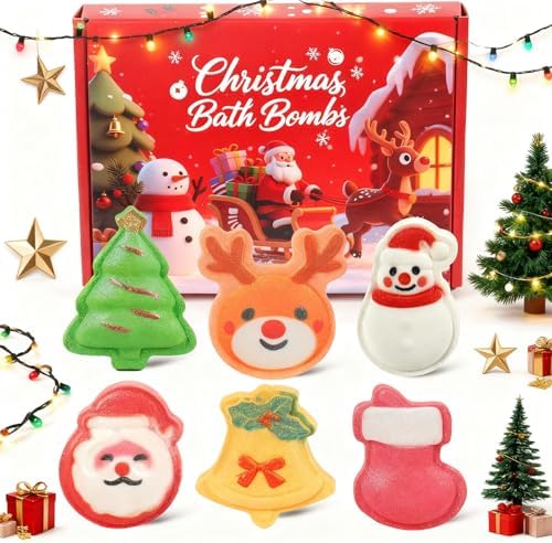 Christmas Bath Bombs for Kids, 6 Festive Shapes, Stocking Stuffer Gift Set by WARMLIFE